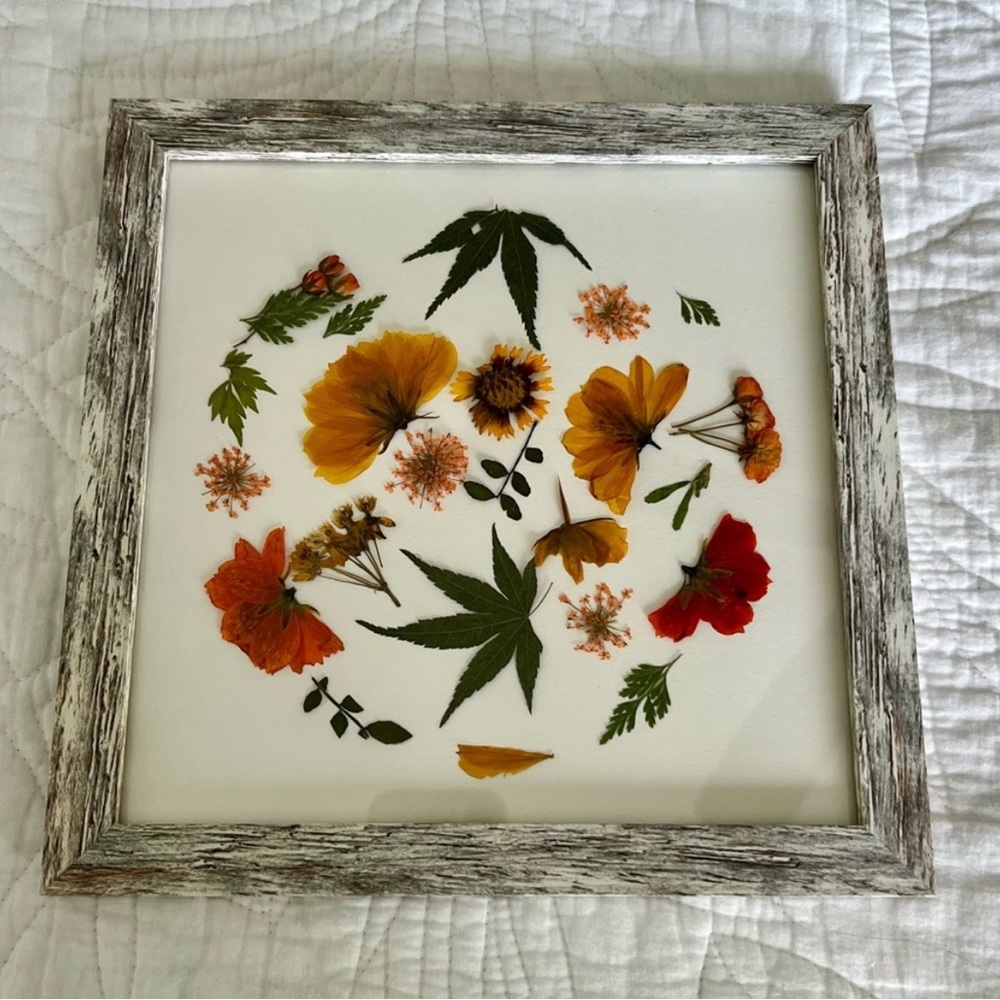 Framed Floral Art with Orange and Red Flowers